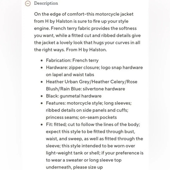 H By Halston French Terry Motorcycle Jacket With Rib Detail In Black Size 8 NWOT - Picture 9 of 10